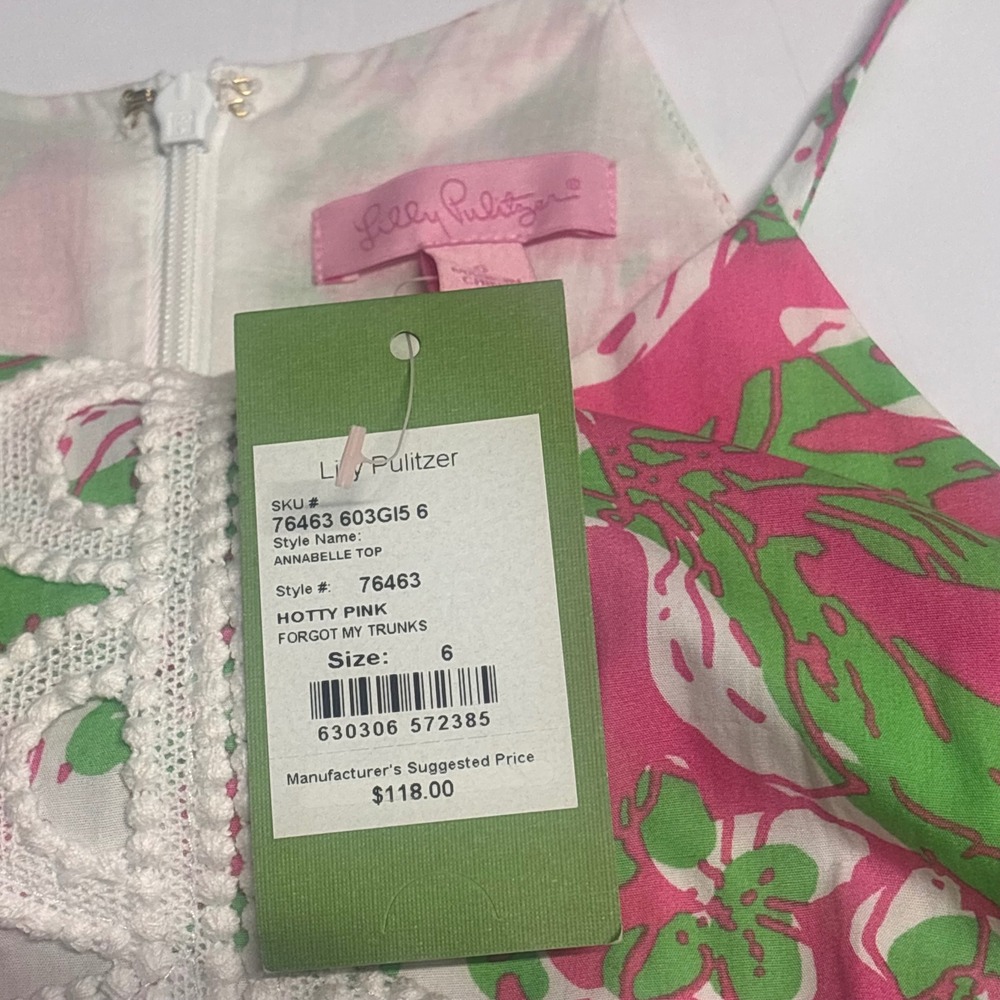 Lilly Pulitzer Annabelle Top Womens Size 6 Pink Green Floral Lace Cotton - Picture 3 of 7